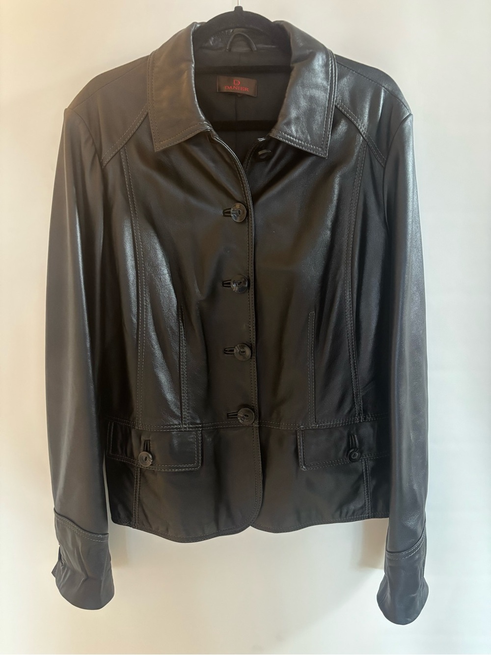 Danier Black Leather Button-Front Jacket